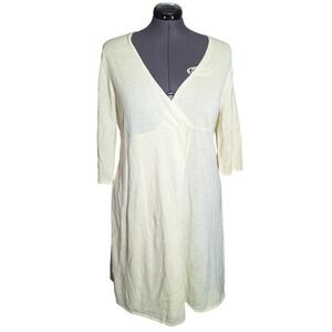 J. Jill Purejill Butter Yellow Linen Cotton Midi Wrap Dress XL 3/4 Sleeve V Neck